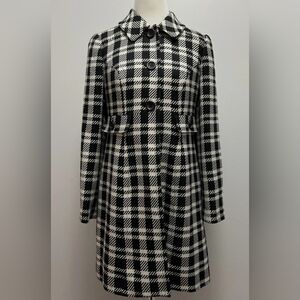 APT. 9 Women's Black Cream Houndstooth Pea Coat Size Extra Large XL Preppy Chic